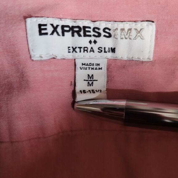 EXPRESS 1MX Men Red Chambray Dress Shirt M 15-15.5 Extra Slim Minimalist Career - Picture 5 of 7